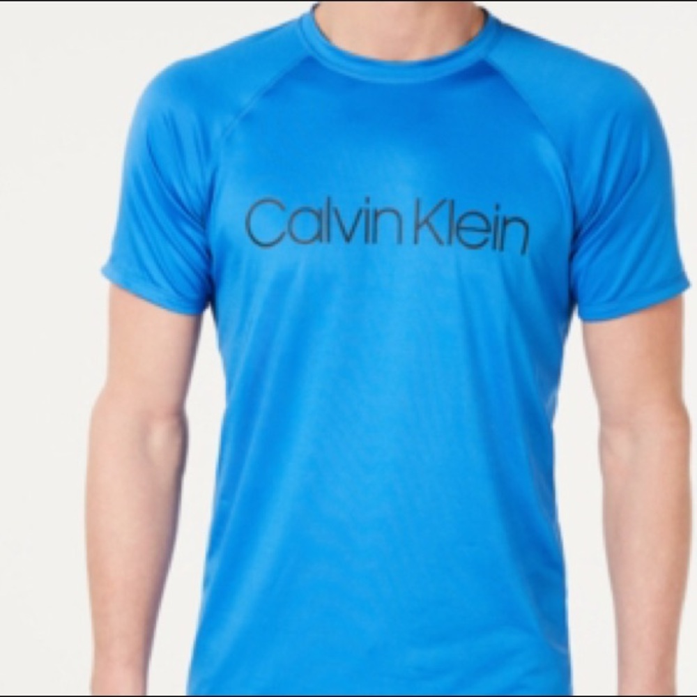 CK Men's Blue Stretch Quick-dry Logo Rash Guard